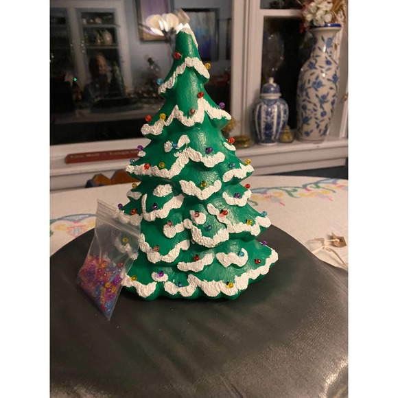 Handmade Ceramic Christmas Tree, Bright Matte Green with White Snow Accents - Picture 9 of 12
